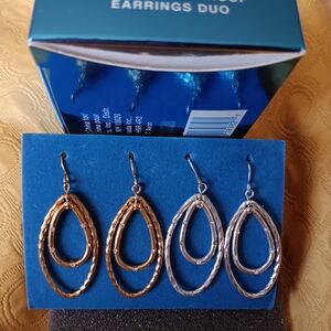 Avon Gold and Silver Teardrop Earrings Duo